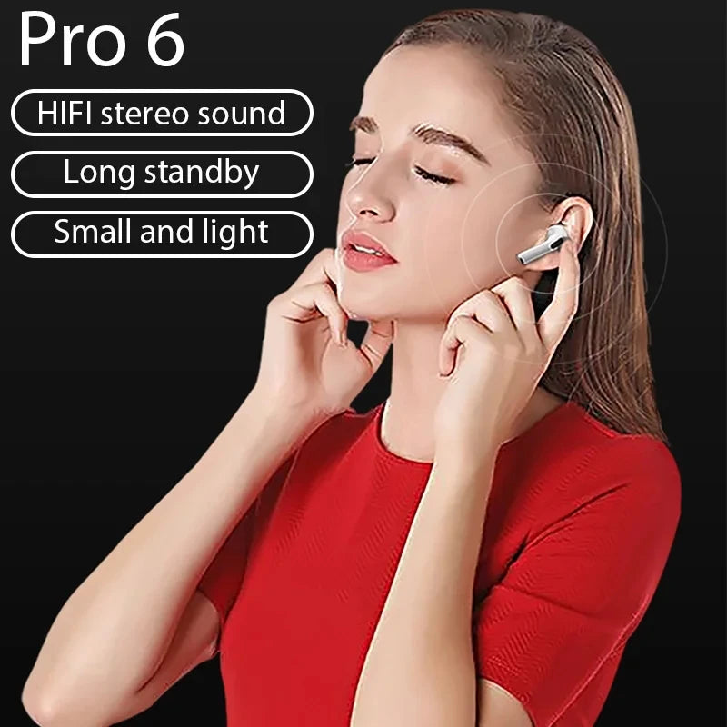 TWS Pro 6 Fones de Ouvido Bluetooth com Microfone